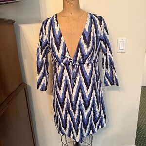 Talbots Linen Chevron Zip Zag Cover Up Dress